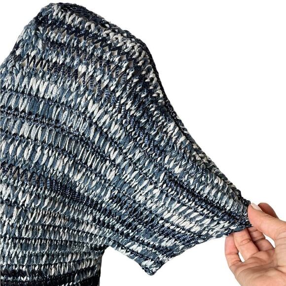 Eileen Fisher Brushstroke Cotton Tape Sweater Blue V-Neckline Size Small Petite - Picture 9 of 13